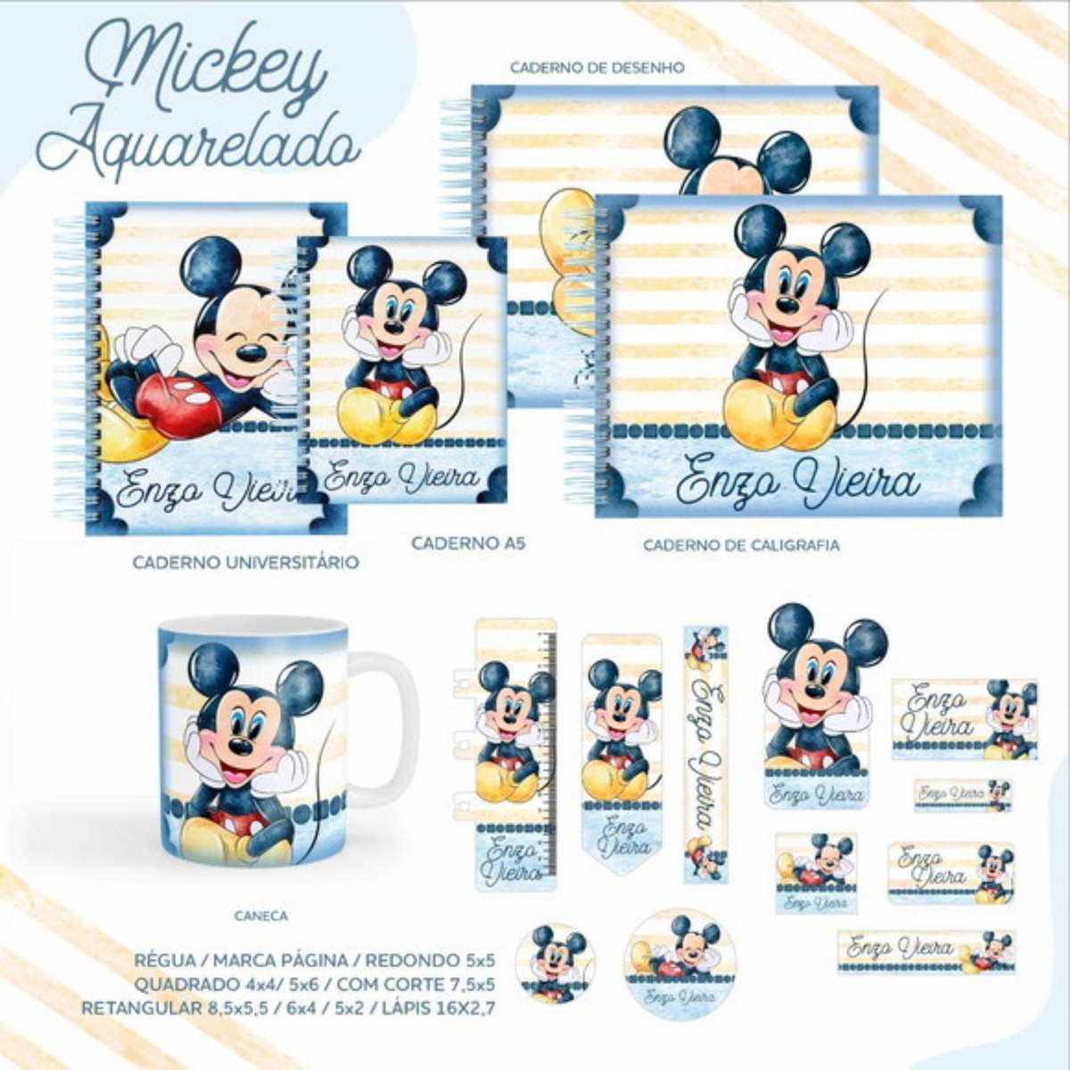 Arquivo Combo Volta as Aulas Mickey Aquarelado PDF PNG