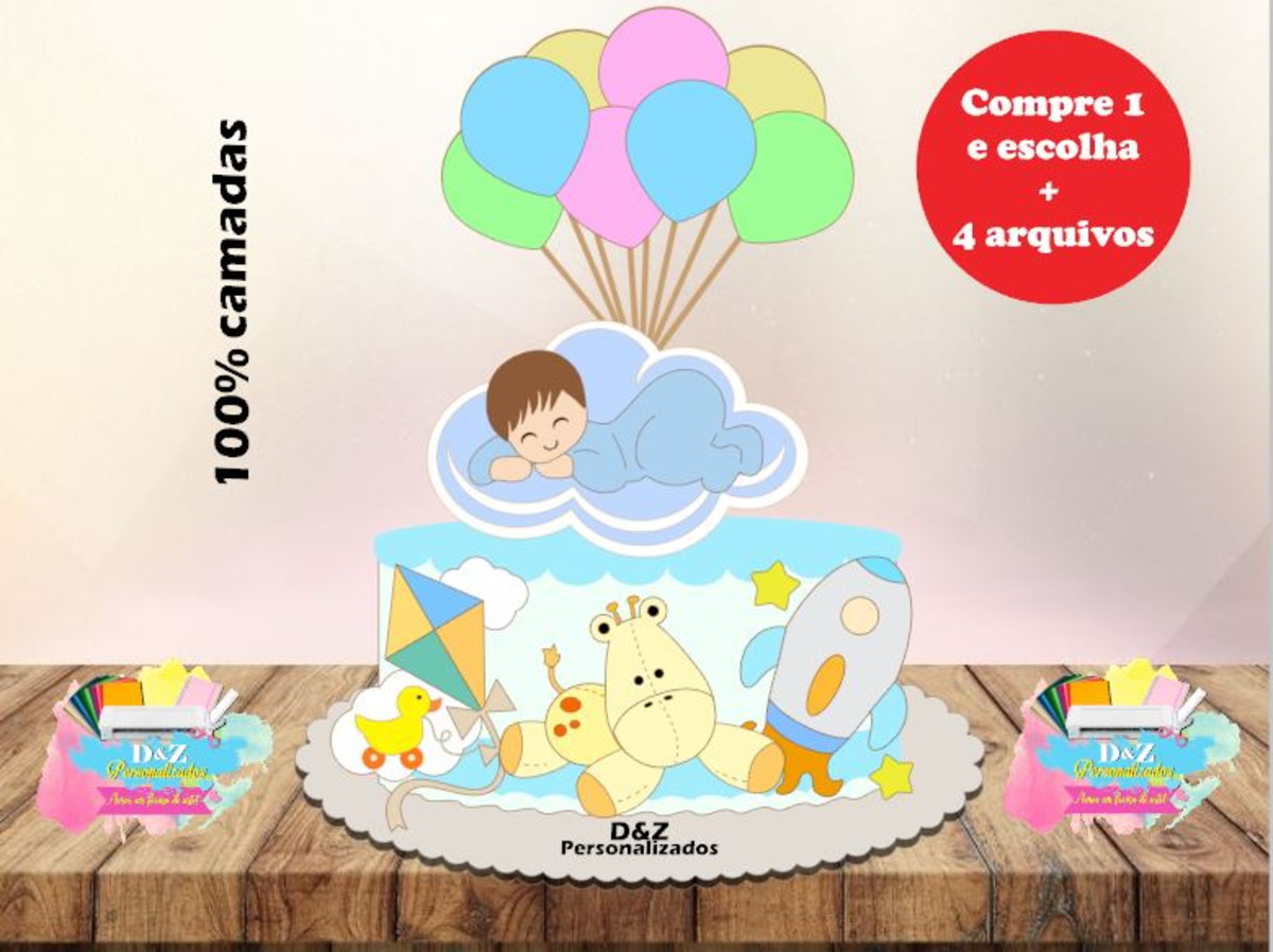 Arquivo Corte - Topo Bebê Nuvem Menino (camadas)-cod.995