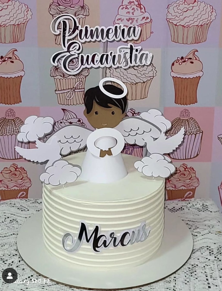Arquivo Corte Topo de Bolo 1º Eucaristia Menino Anjinho
