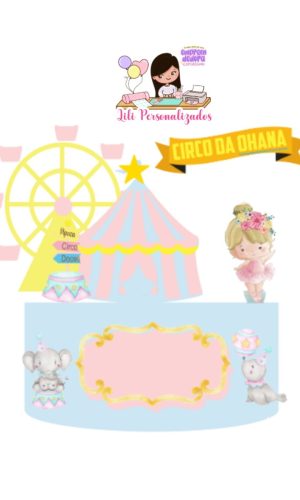 Arquivo Corte Topo de Bolo Circo Rosa Aquarela