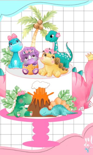 Arquivo Corte: Topo de Bolo Dinossauro Menina 021