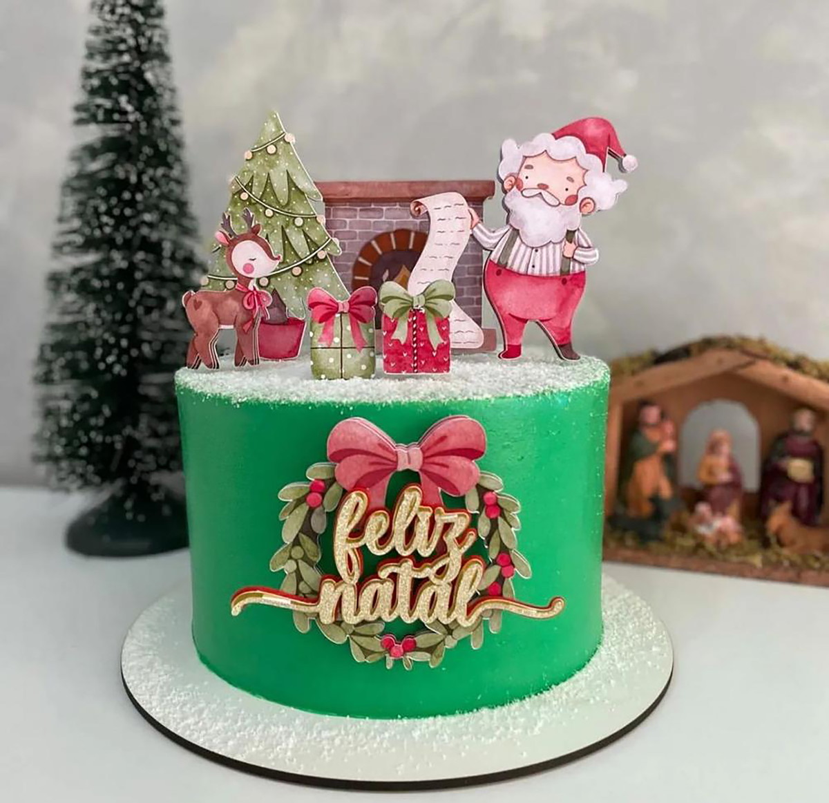Arquivo Corte: Topo de Bolo Feliz Natal Aquarelado 119
