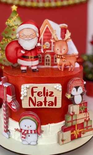 Arquivo Corte: Topo de Bolo Feliz Natal Aquarelado 187