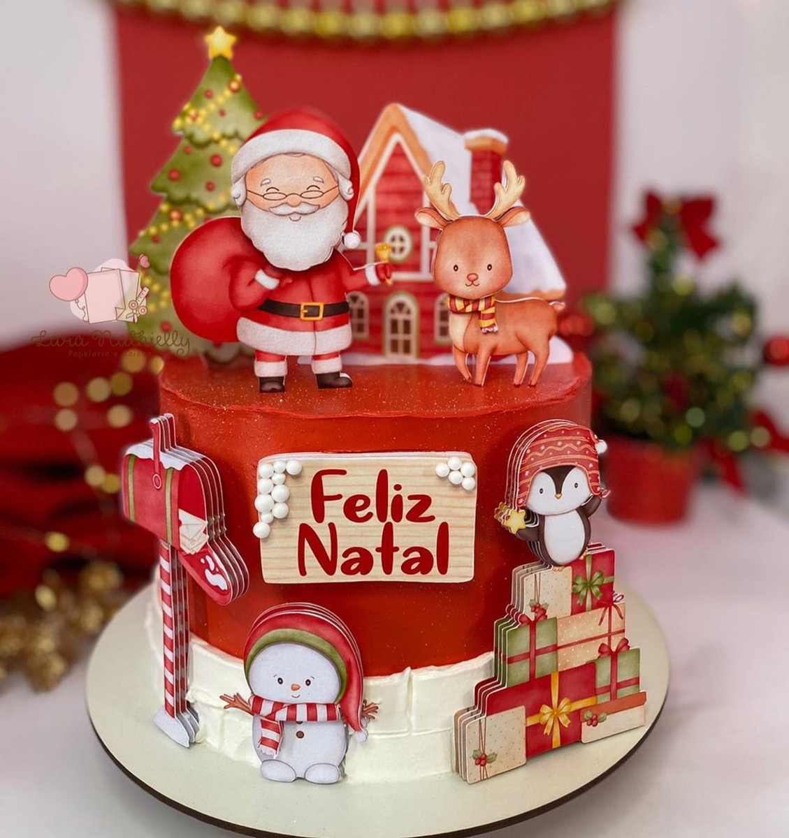 Arquivo Corte: Topo de Bolo Feliz Natal Aquarelado 187