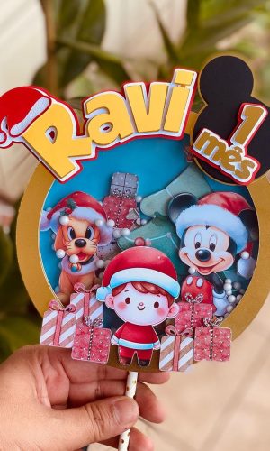 Arquivo Corte Topo de Bolo Natal Shaker Mickey Aquarela 193
