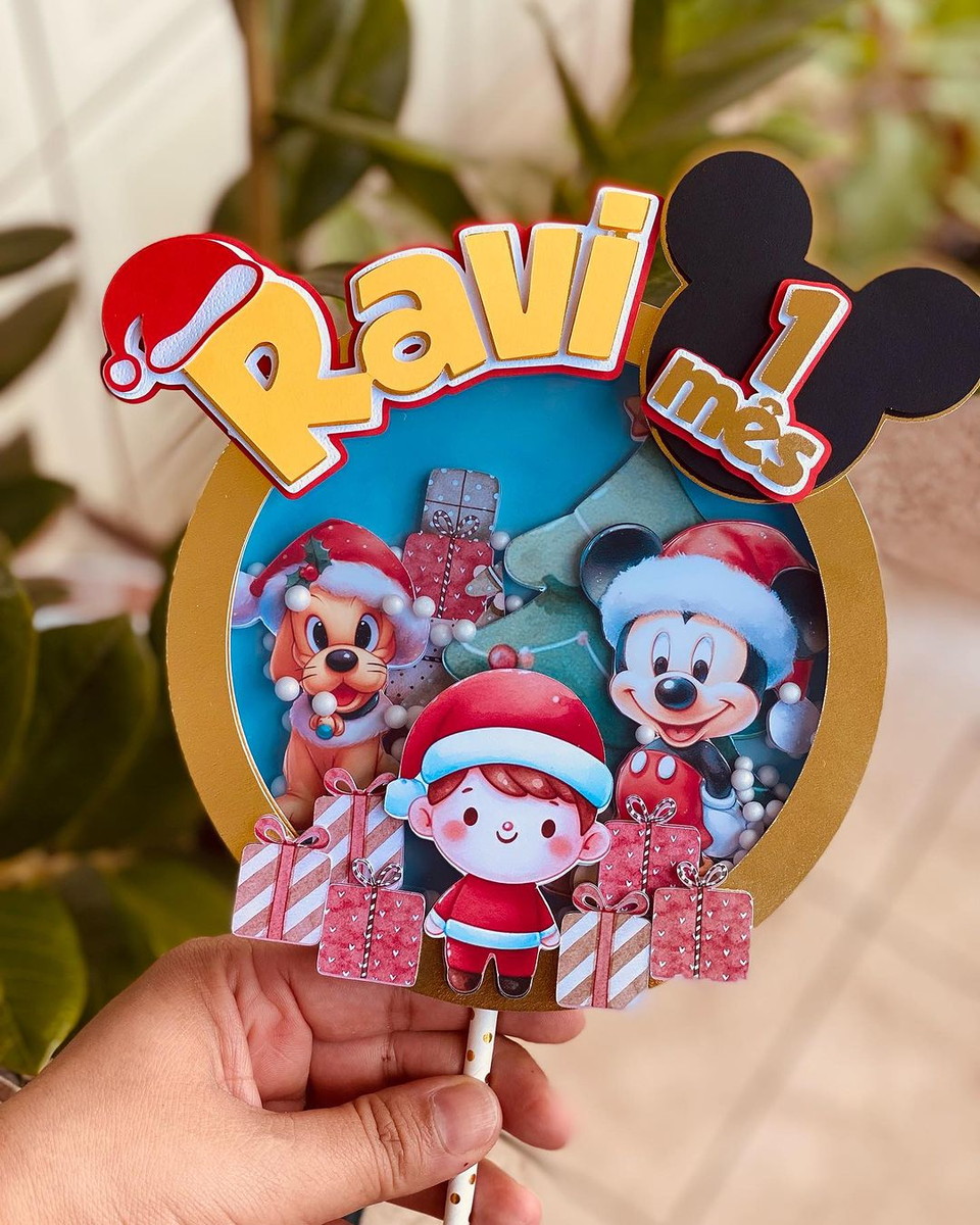 Arquivo Corte Topo de Bolo Natal Shaker Mickey Aquarela 193