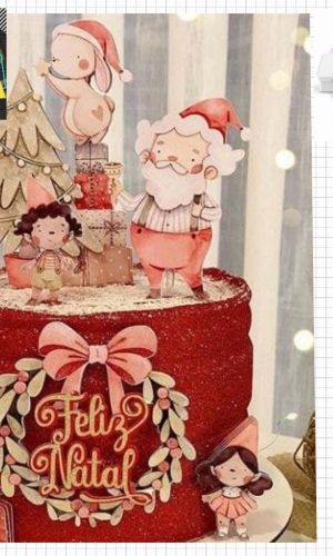 Arquivo Corte Topo de Bolo Natalino Papel Noel Aquarela