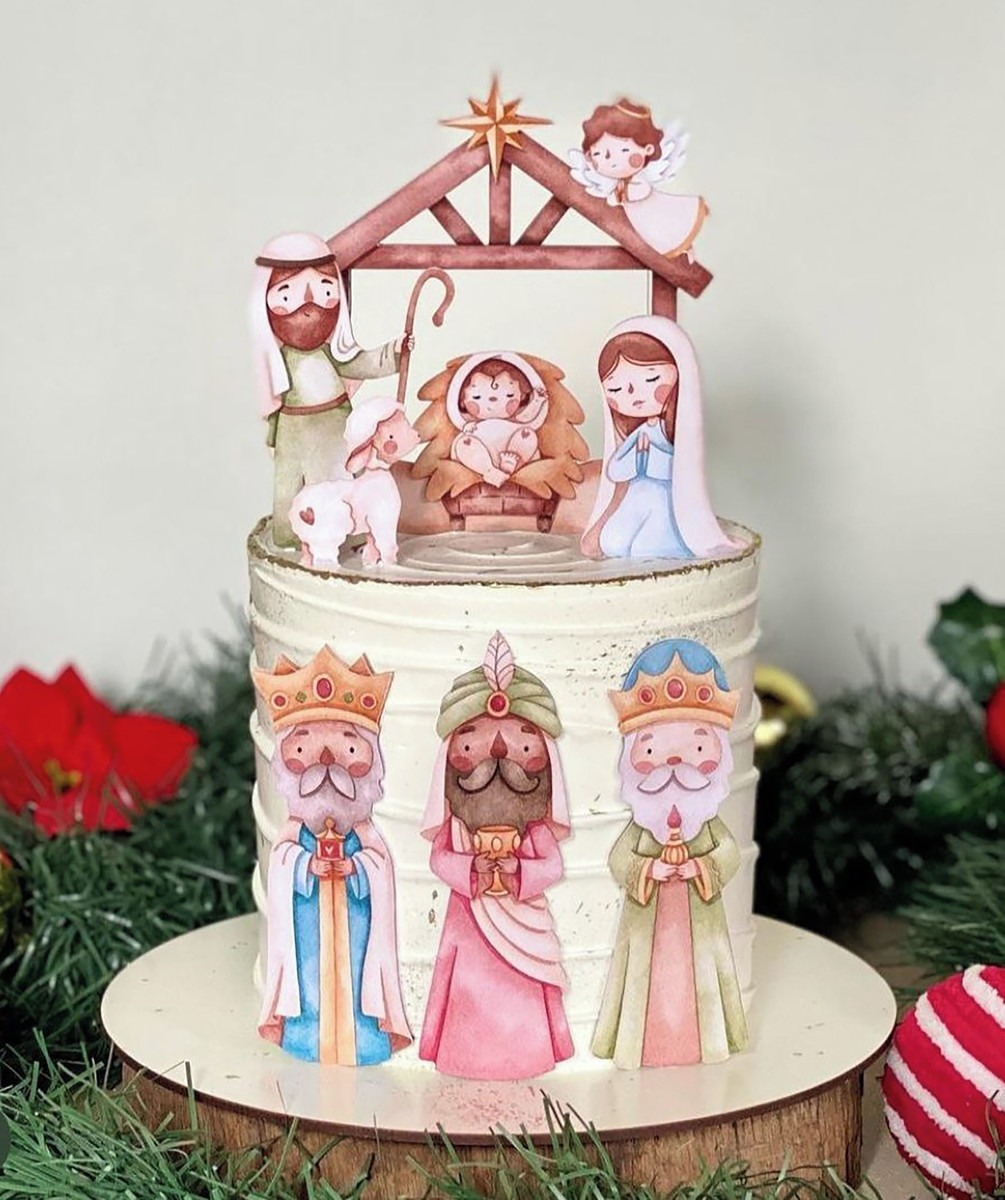 Arquivo Corte: Topo de Bolo Presépio de Natal Aquarelado 120