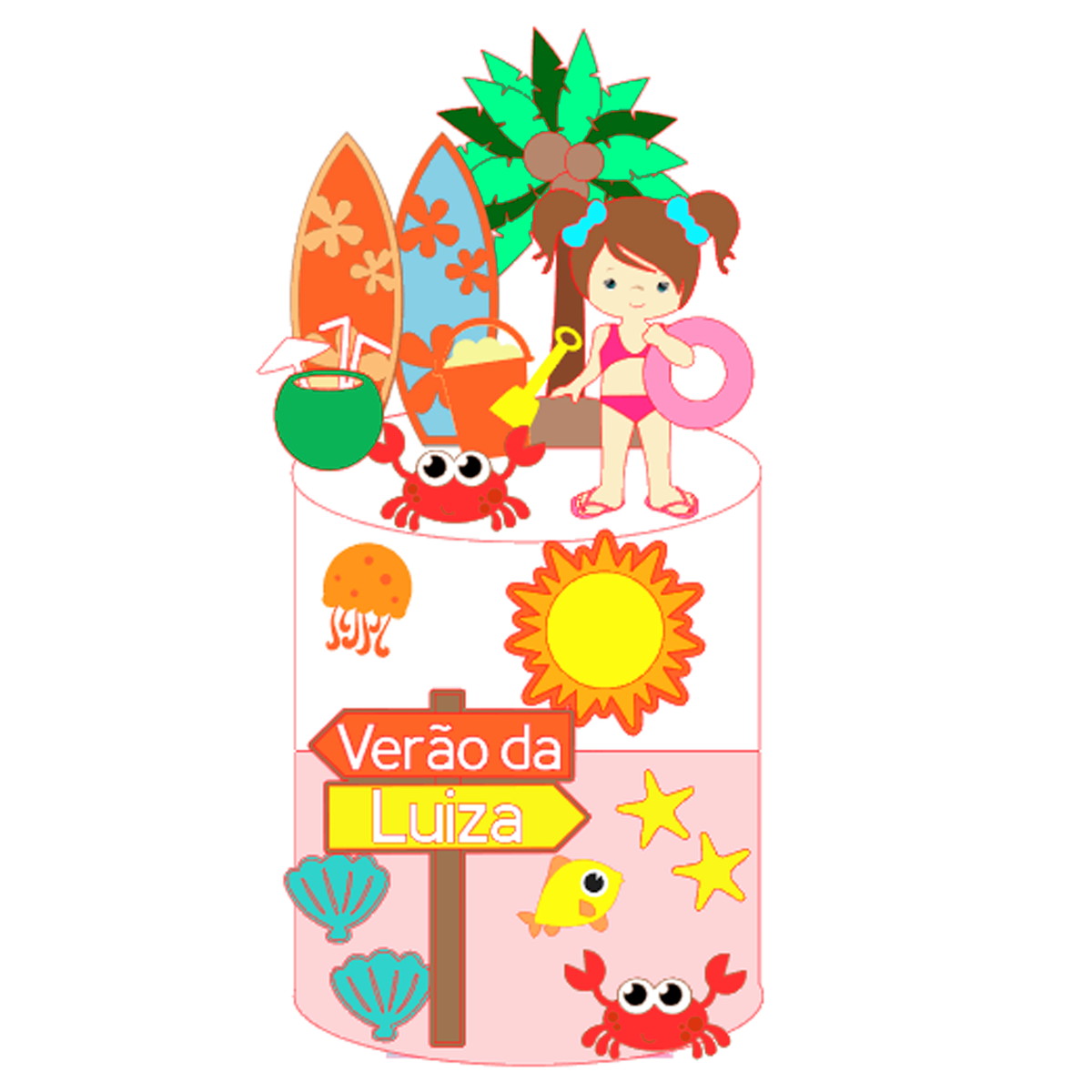 Arquivo Corte: Topo de Bolo Verão Menina na Praia 006