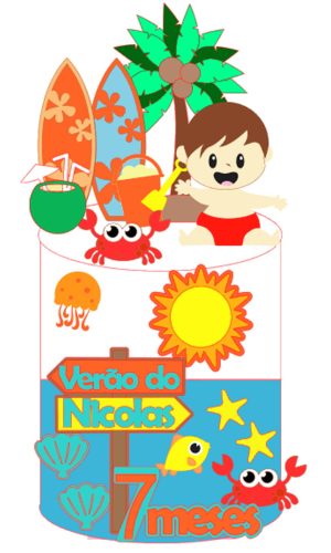 Arquivo Corte: Topo de Bolo Verão Menino na Praia 004