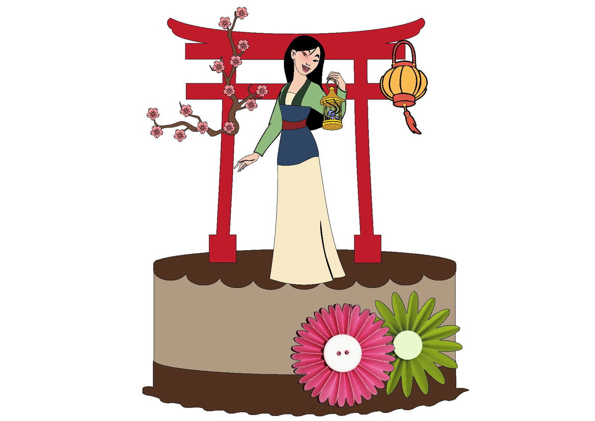 Kit com 5 arquivos de corte 01-MULAN TOPO DE BOLO EM CAMADAS