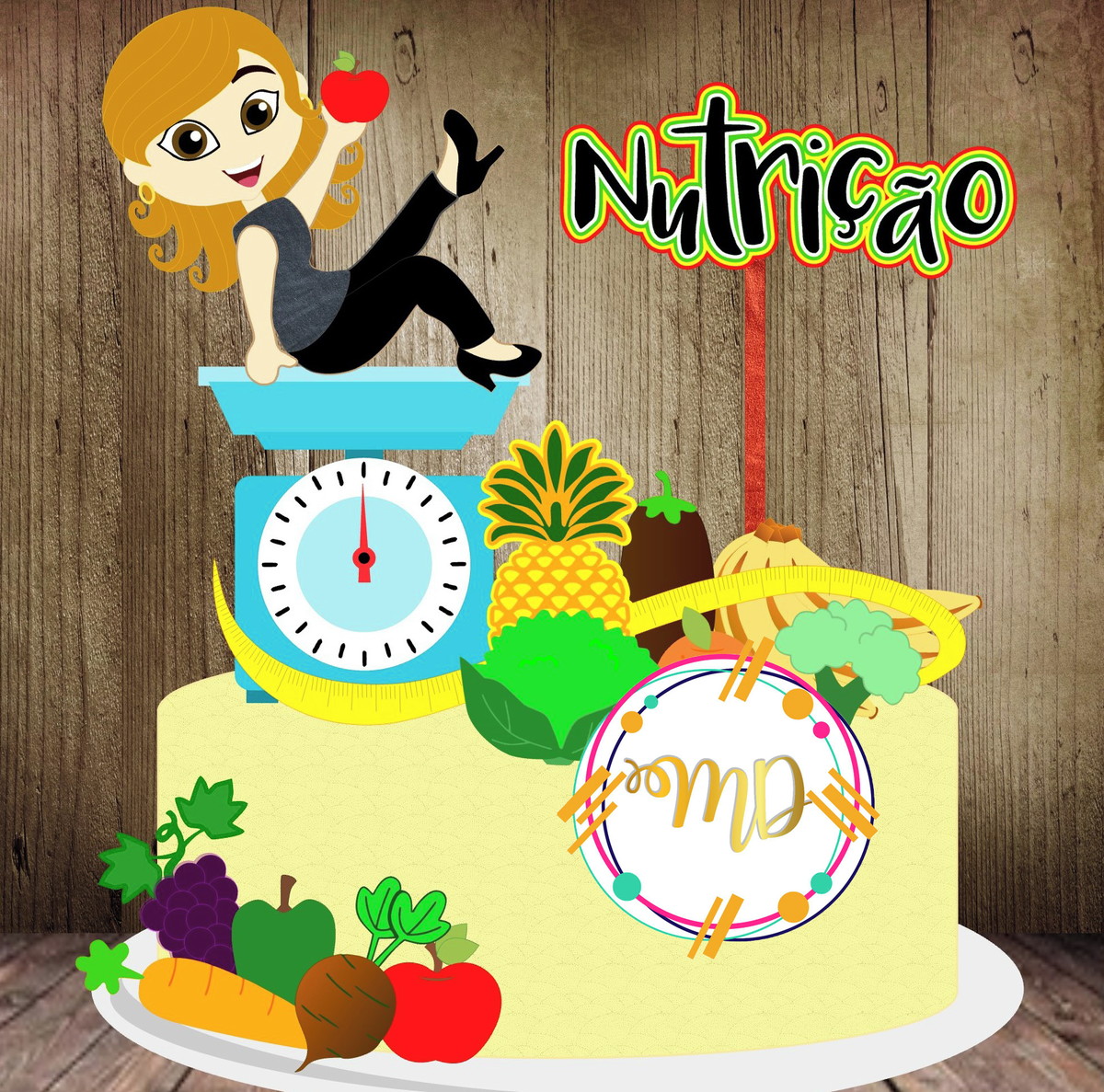 Kit com 5 arquivos de corte 01-NUTRIÇÃO TOPO DE BOLO CAMADAS
