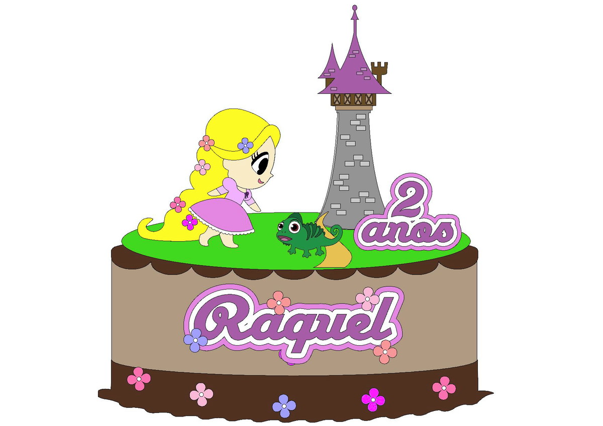 Kit com 5 arquivos de corte 01-RAPUNZEL TOPO CAMADAS