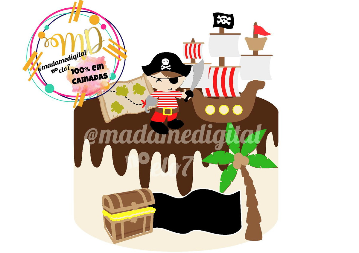 Kit c/ 5 arquivos de corte:02-PIRATAS TOPO DE BOLO (camadas)