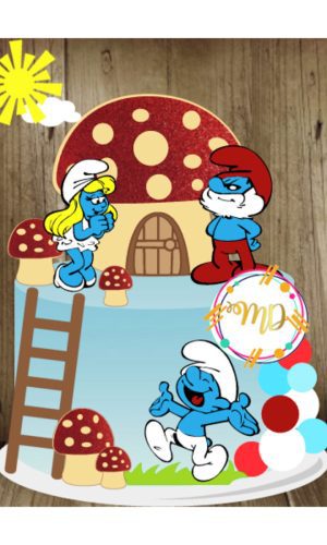 Kit com 5 arquivos de corte 02-SMURFS TOPO DE BOLO CAMADAS