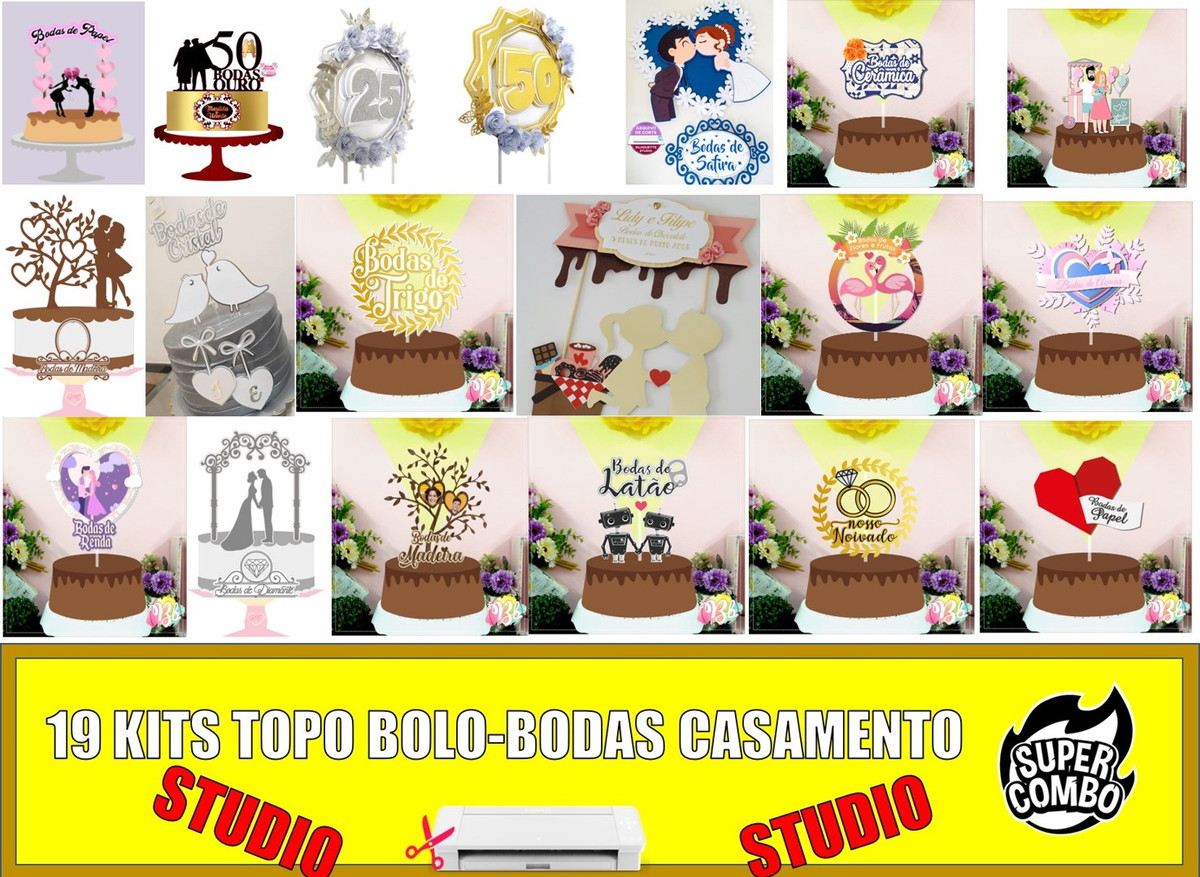 Arquivo de Corte Combo Topo de Bolo Bodas de Casamento Studi