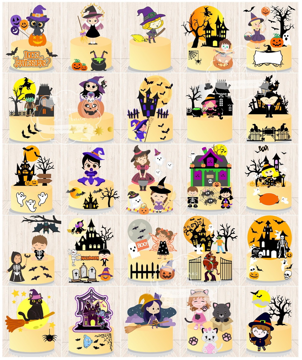 Arquivo de Corte Combo Topo Halloween em Camadas (25 Topos)