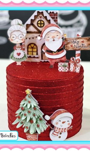 Arquivo de Corte Digital Kit Topo de Bolo Natal Aquarela