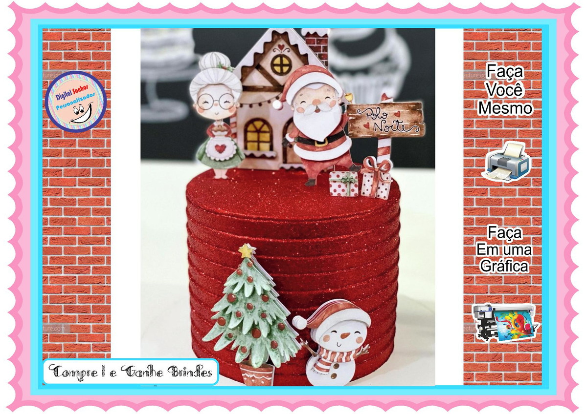 Arquivo de Corte Digital Kit Topo de Bolo Natal Aquarela