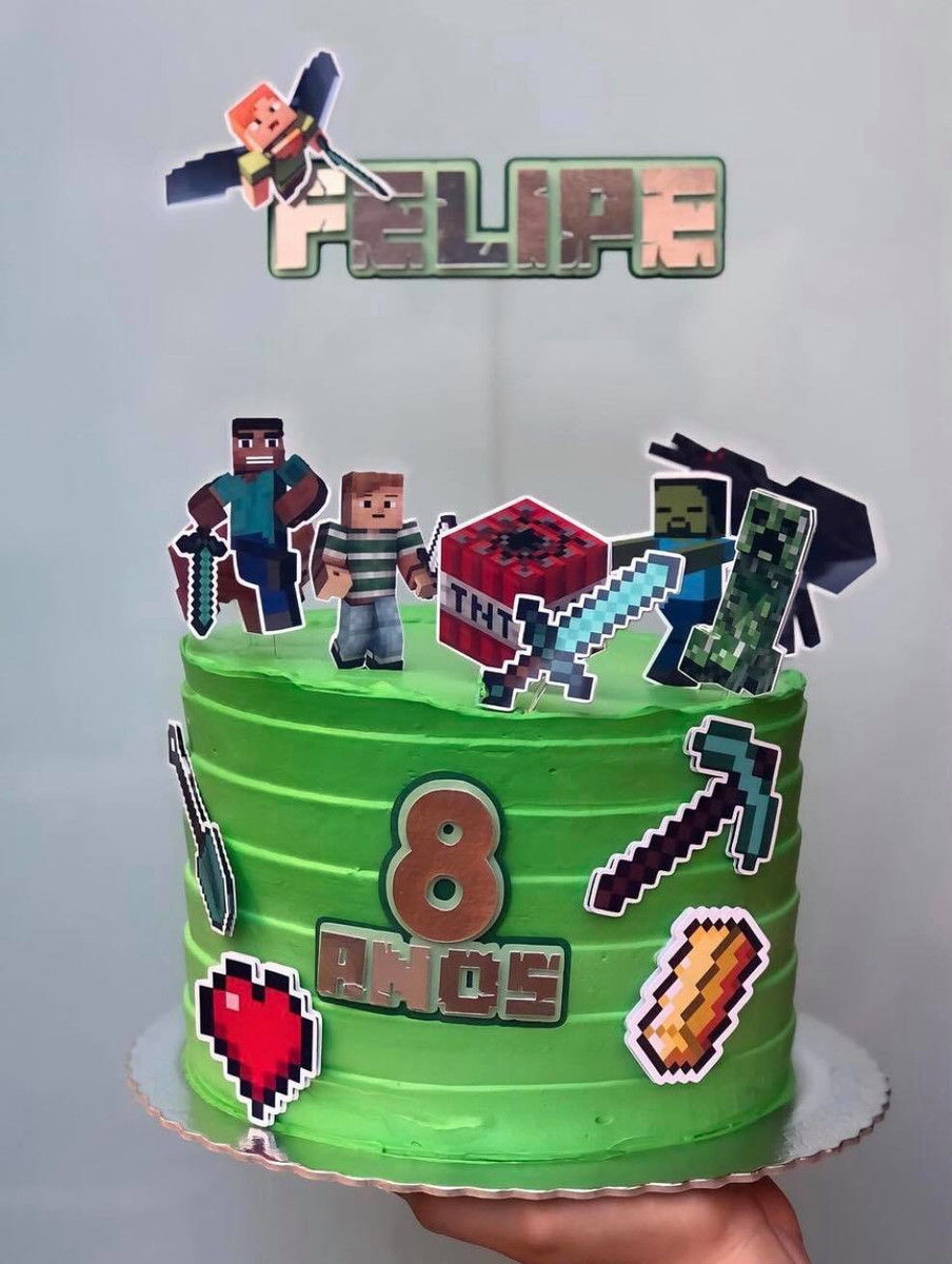 4 Arquivos de Corte Digital - Topo de Bolo Minecraft