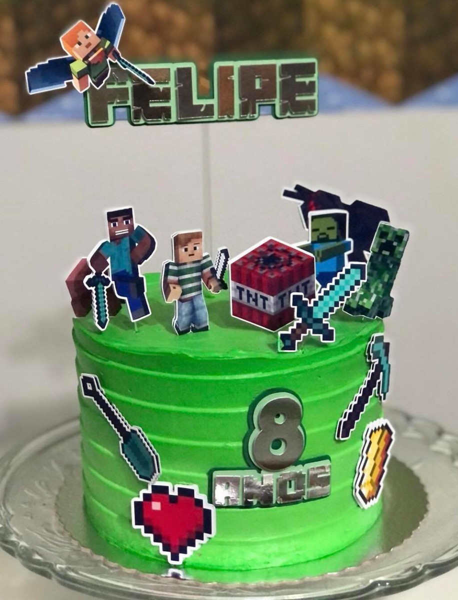 4 Arquivos de Corte Digital - Topo de Bolo Minecraft - Imagem 3
