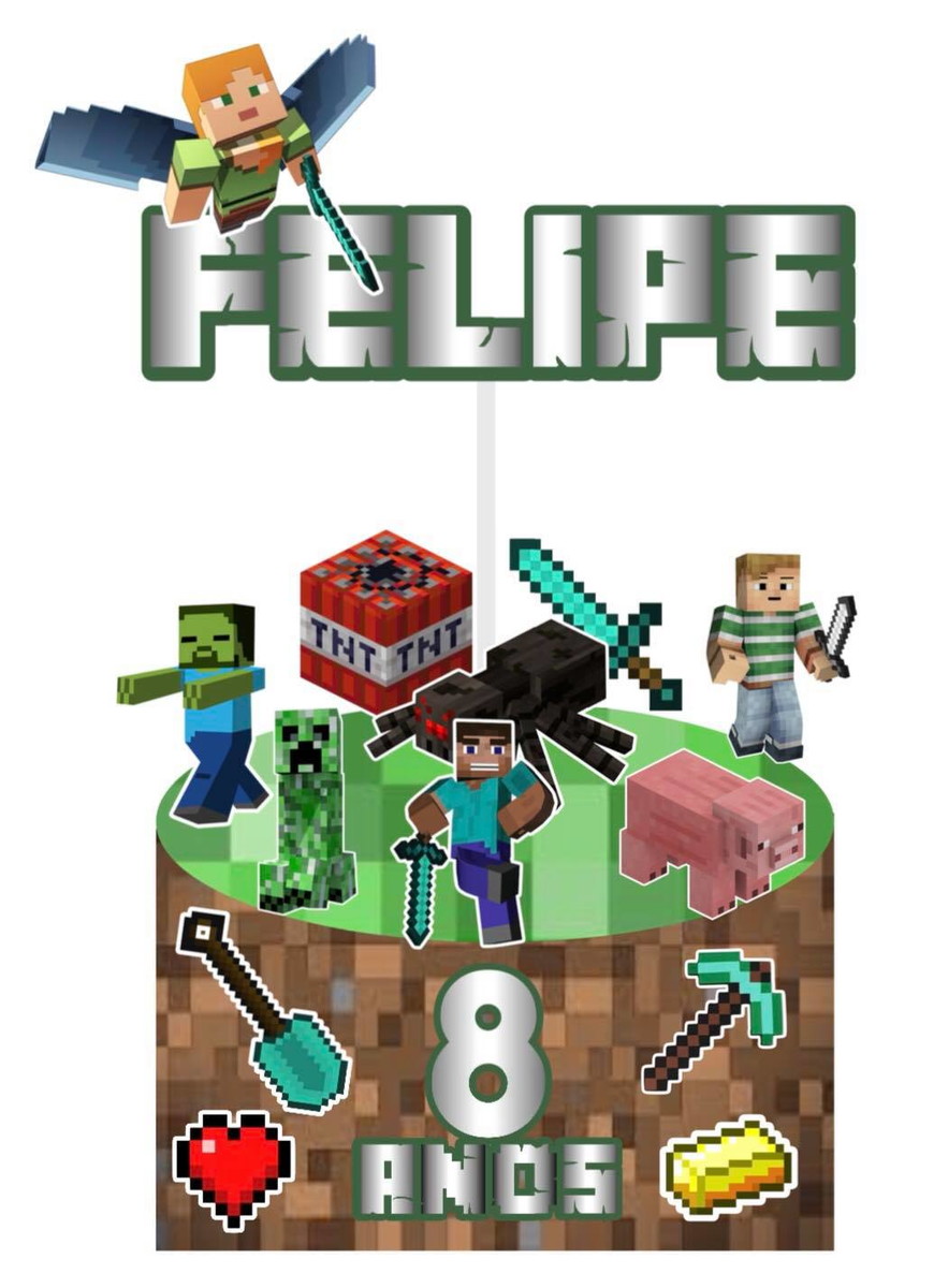 4 Arquivos de Corte Digital - Topo de Bolo Minecraft - Imagem 2