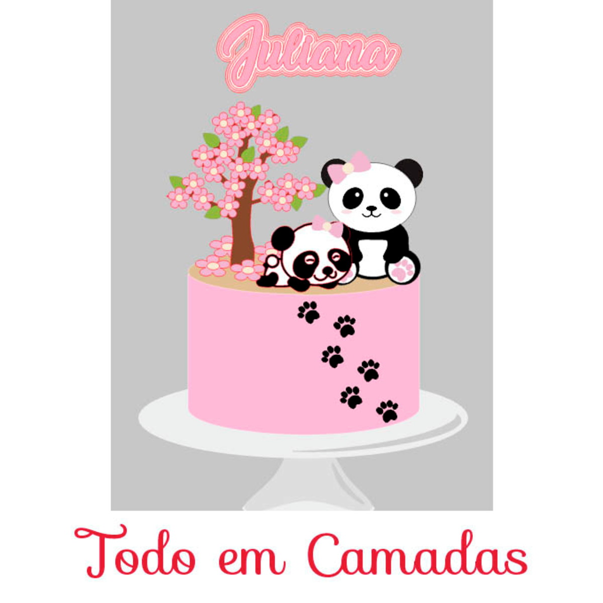 Arquivo de Corte Digital Topo de Bolo Panda 2 + BRINDE