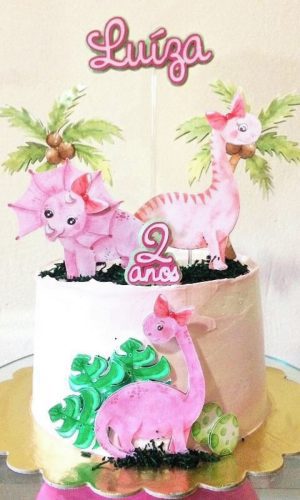 Arquivo De Corte - Dinossauros Rosa Aquarela - Topo De Bolo