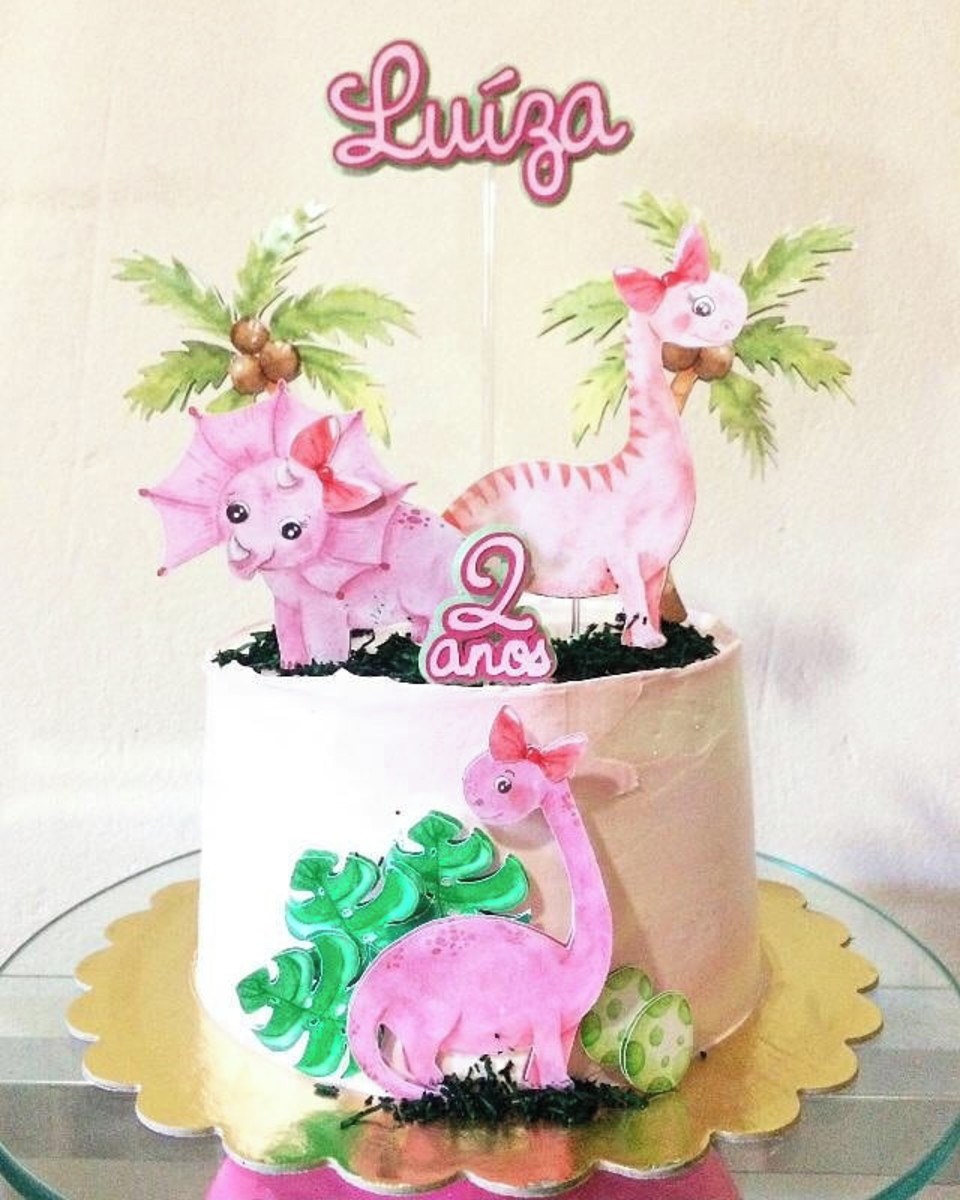 Arquivo De Corte - Dinossauros Rosa Aquarela - Topo De Bolo