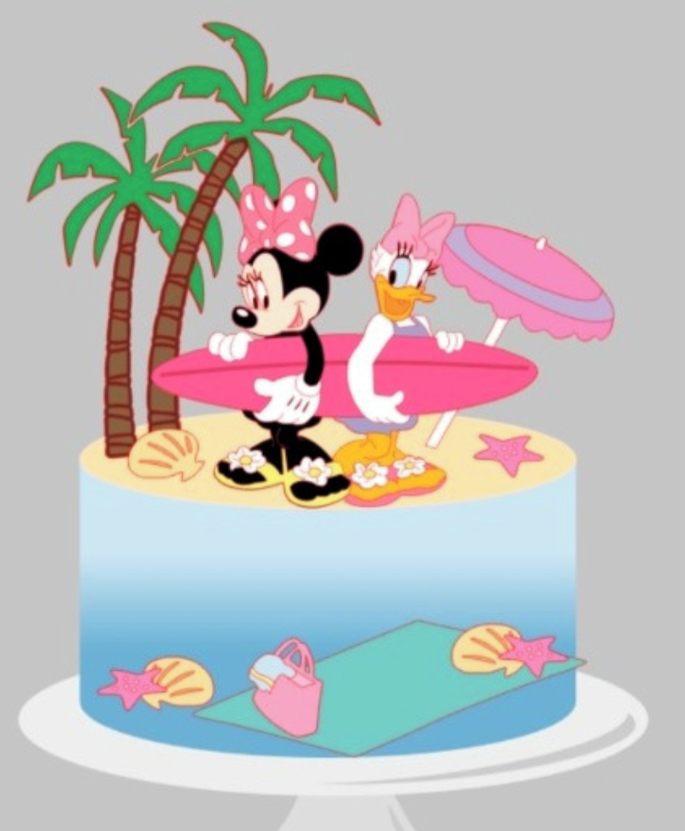 Arquivo corte em camadas topo bolo Minnie e Margarida praia