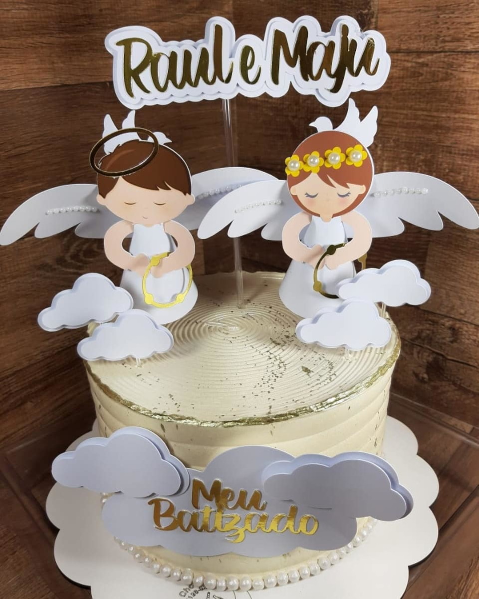 Arquivo de corte silhouette topo de bolo batizado 3d luxo - Imagem 2