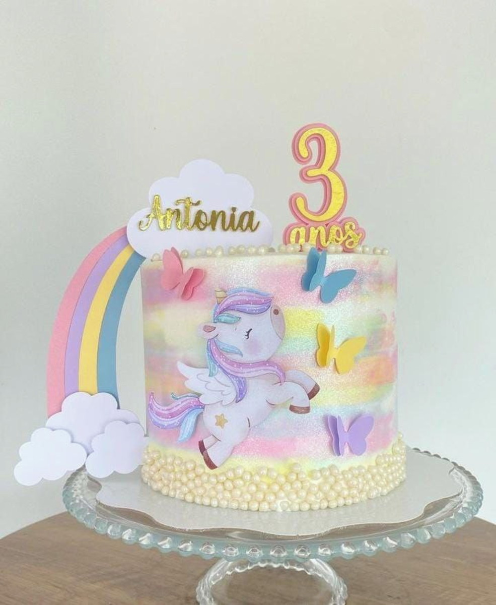 Arquivo de Corte Topo Bolo Unicornio Arco Iris Camadas