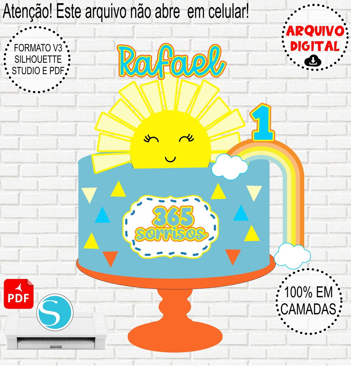 Arquivo de Corte Topo de Bolo 365 Sorrisos em Camadas #912