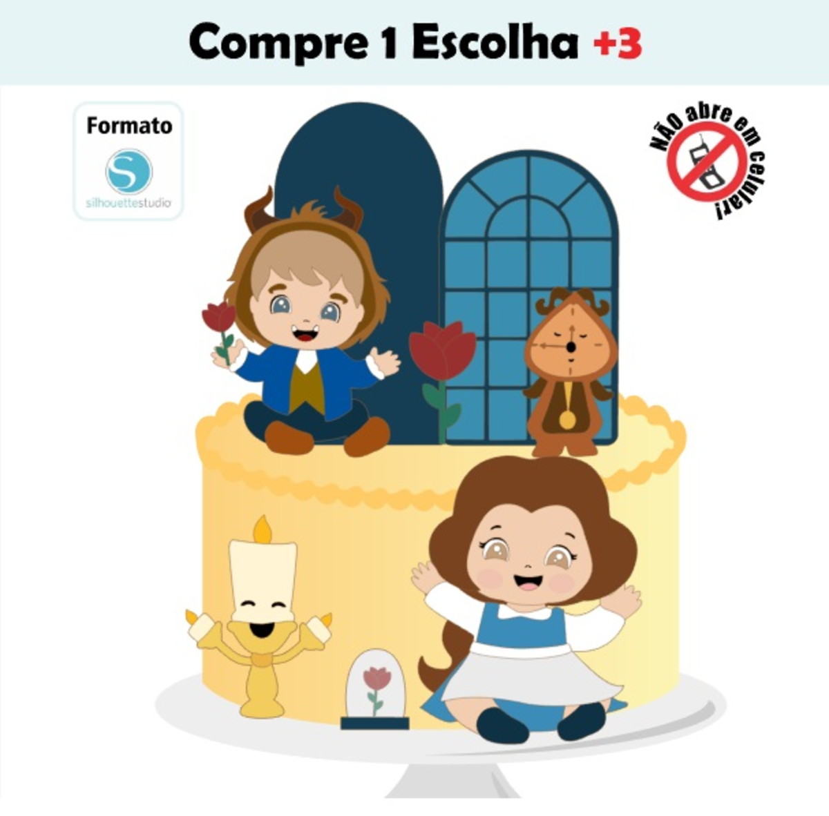 Arquivo de Corte Topo de Bolo a Bela e a Fera Bebês