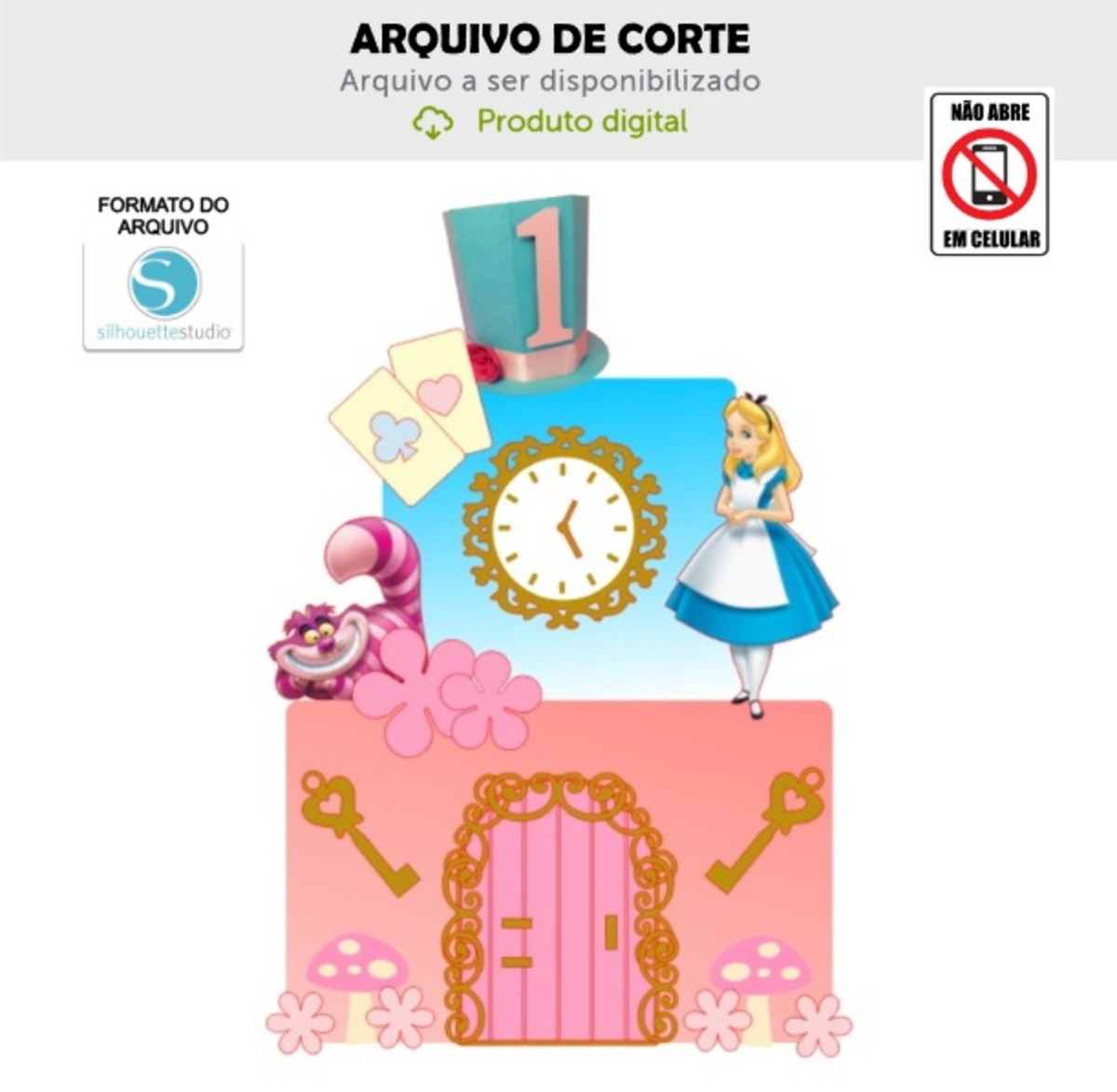 Arquivo de Corte Topo de Bolo Alice Cartola