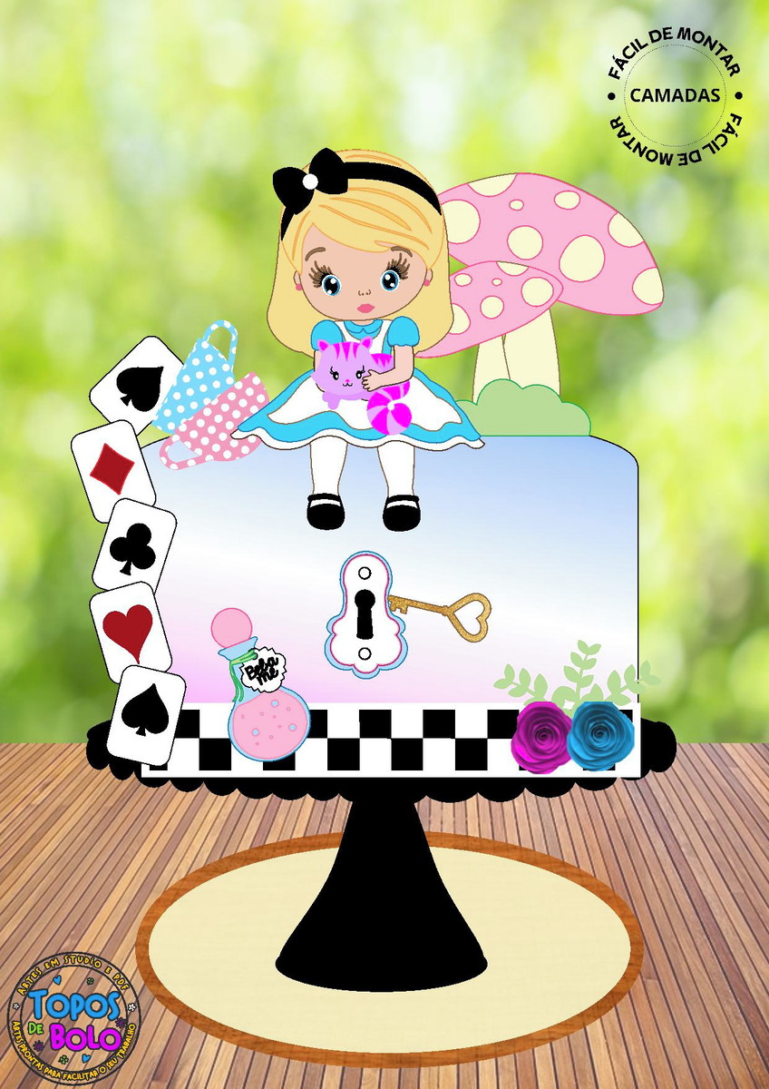 Arquivo de Corte Topo de Bolo Alice País das Maravilhas Cute