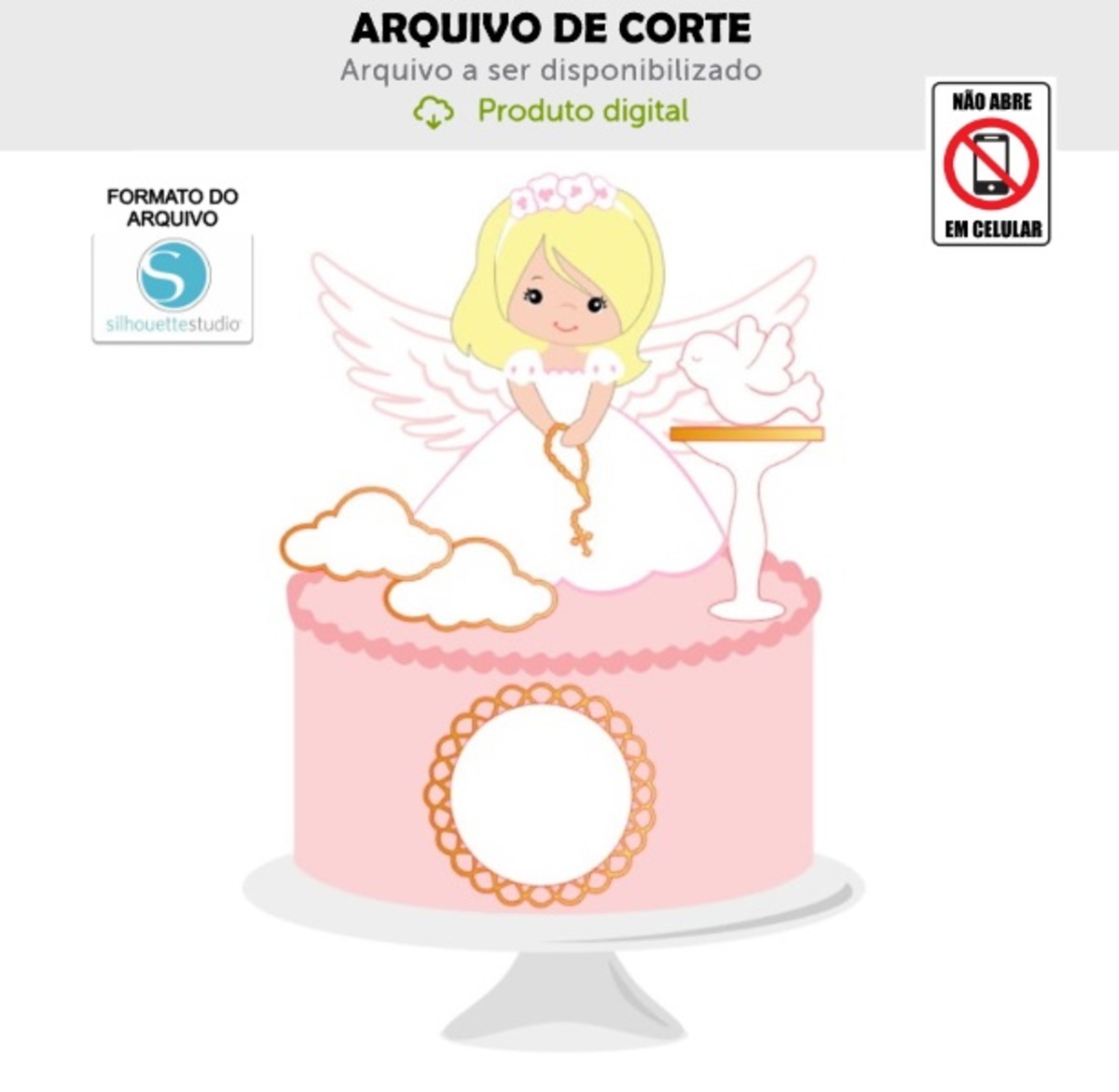 Arquivo de Corte Topo de Bolo Anjinha Batizado