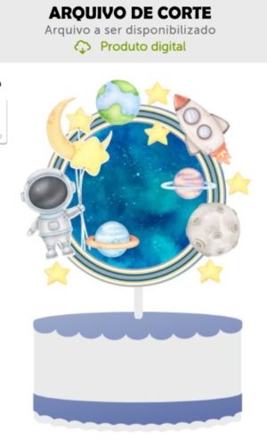 Arquivo de Corte Topo de Bolo Astronauta Aquarela