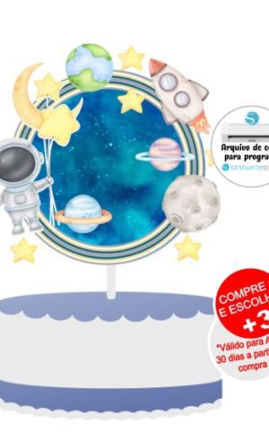 Arquivo de Corte Topo de Bolo Astronauta Aquarela