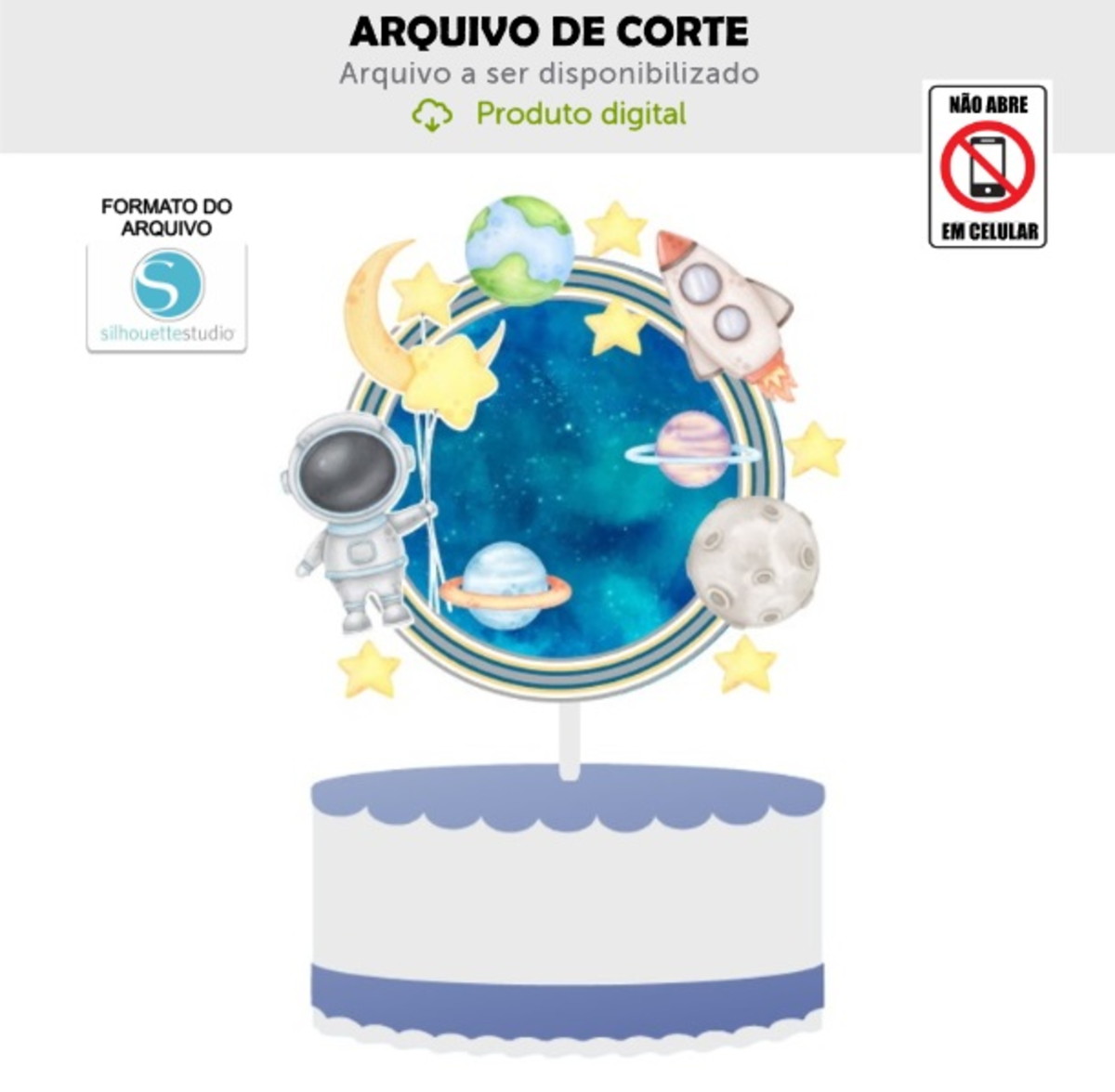 Arquivo de Corte Topo de Bolo Astronauta Aquarela