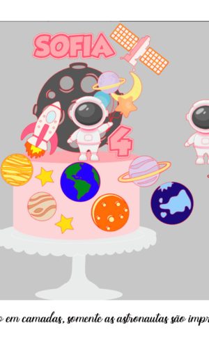 Arquivo de Corte Topo de Bolo Astronauta Menina e Kit + Brin