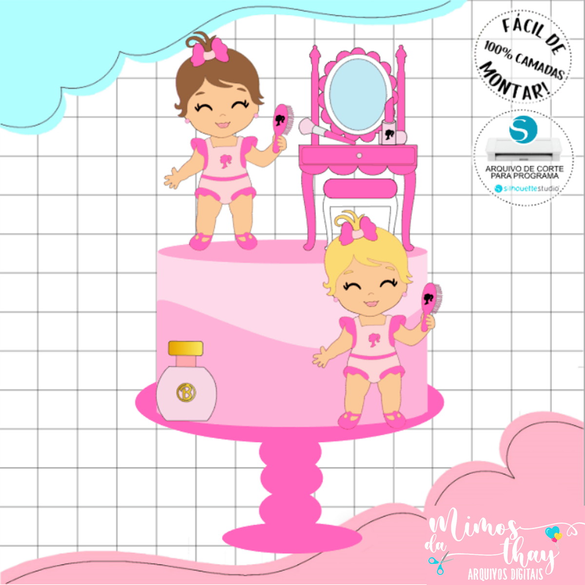 Arquivo de Corte Topo de Bolo Barbie Baby na Penteadeira 008