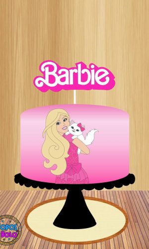Arquivo de Corte Topo de Bolo Barbie e Gatinha