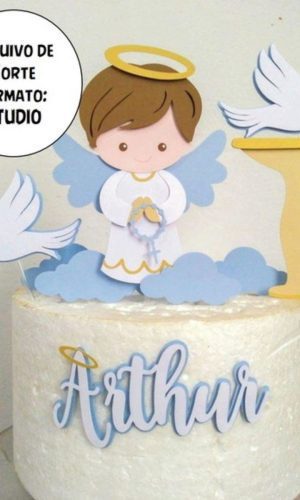 Arquivo de Corte Topo de Bolo Batizado Anjinho Studio