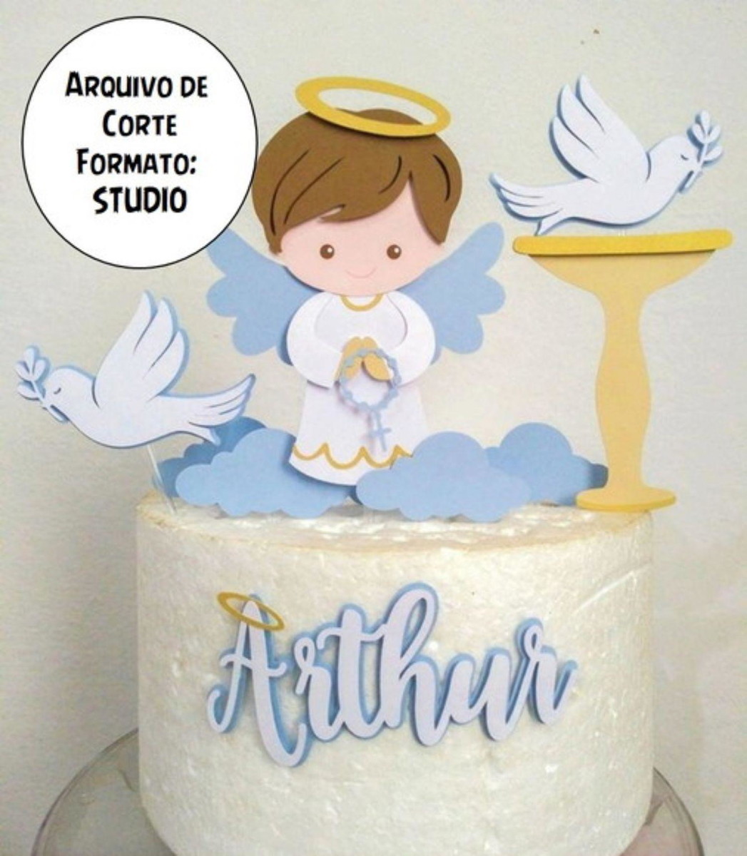 Arquivo de Corte Topo de Bolo Batizado Anjinho Studio