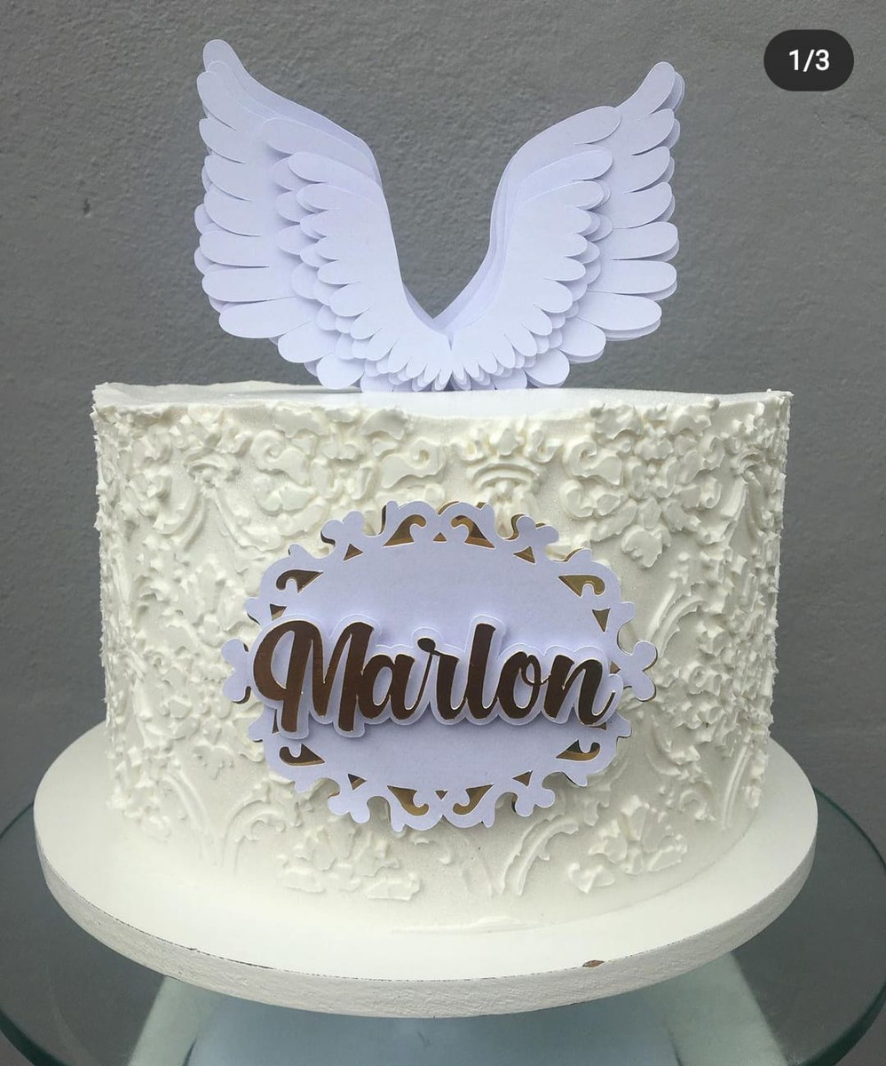 Arquivo de Corte Topo de Bolo Batizado Asas de Anjo - Imagem 2