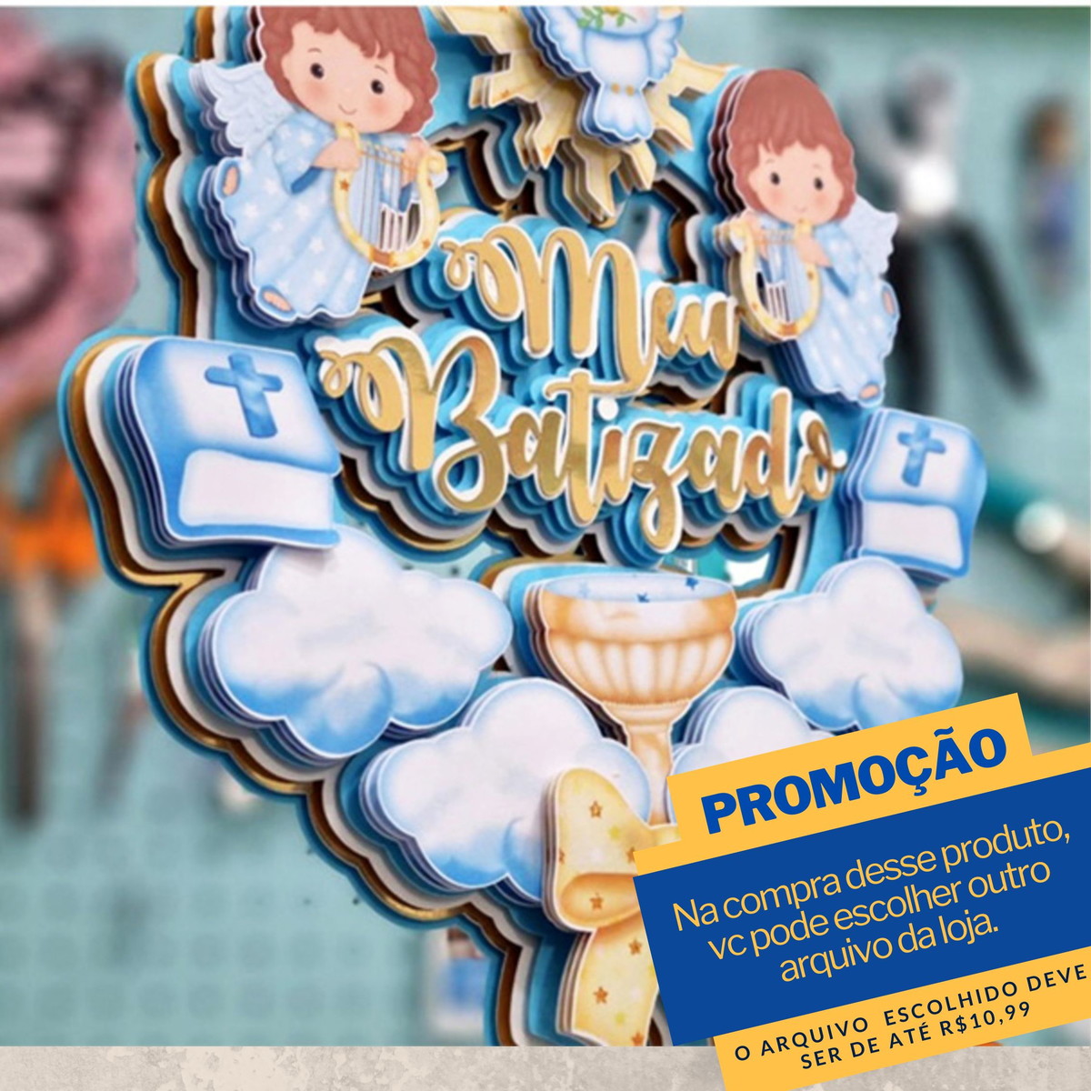 arquivo de corte topo de bolo batizado