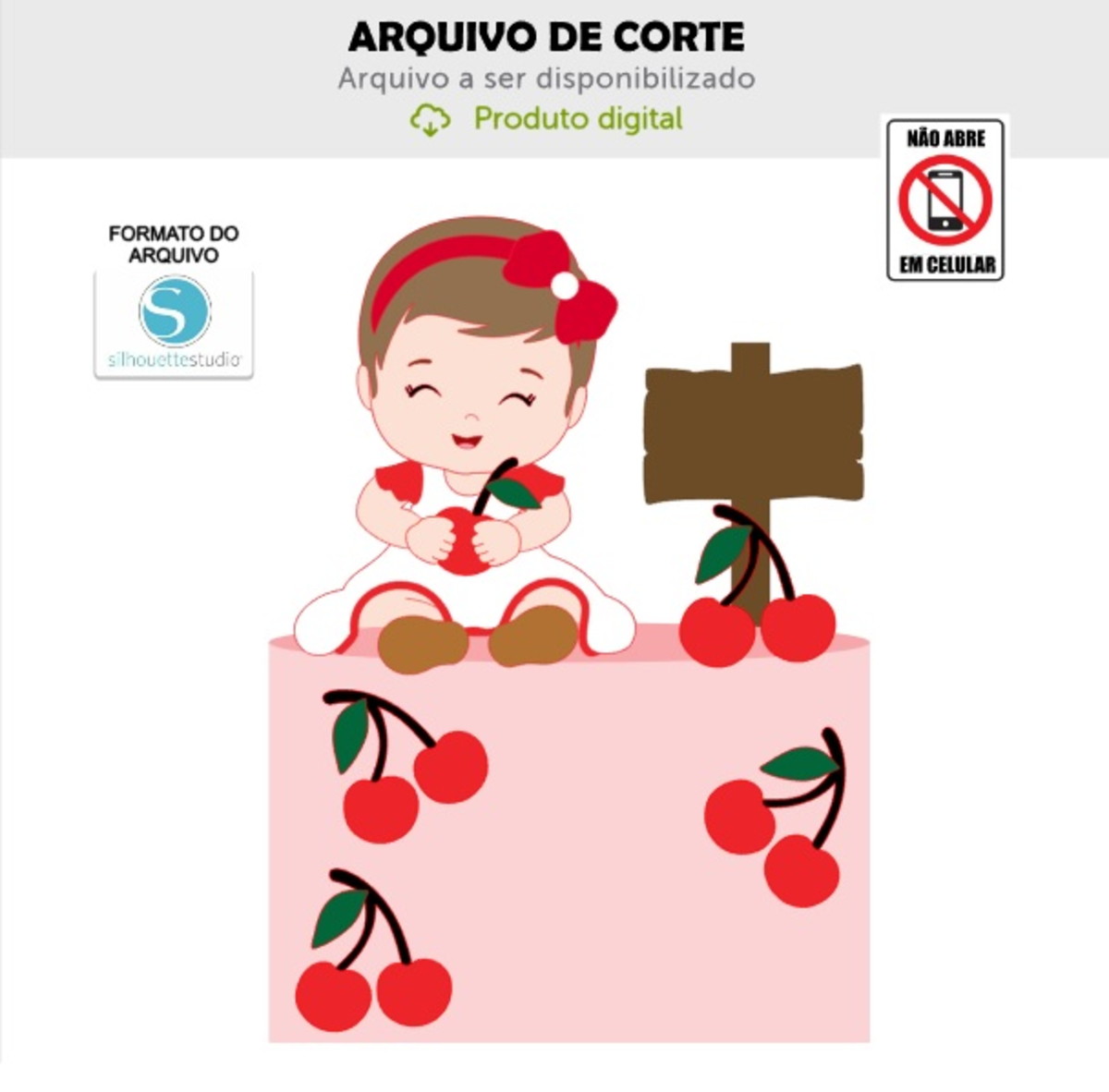 Arquivo de Corte Topo de Bolo Bebê Cerejinha