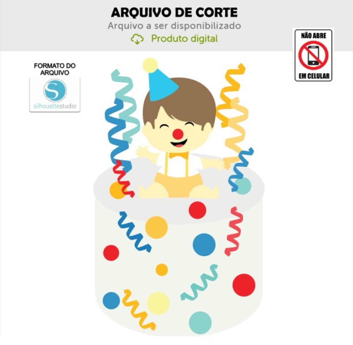 Arquivo de Corte Topo de Bolo Bebê Palhacinho Carnaval