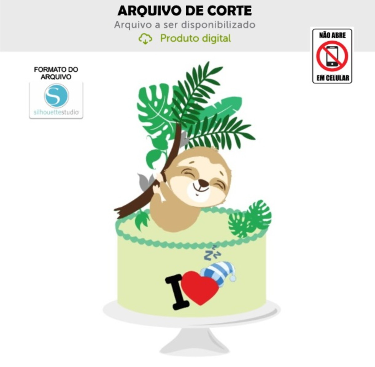 Arquivo de Corte Topo de Bolo Bicho Preguiça